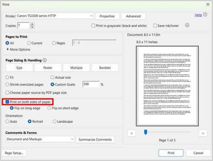 Adobe Acrobat DC, Print command, fitting two PDF pages to one print page