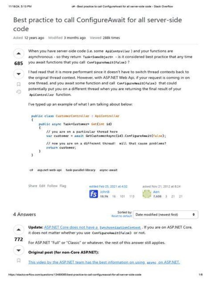 Best practice to call ConfigureAwait for all server-side code