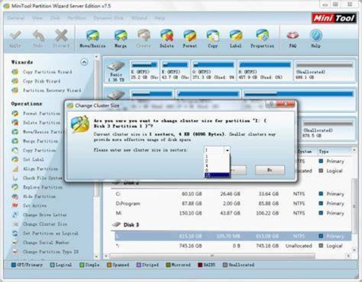 Change file allocation unit size without format