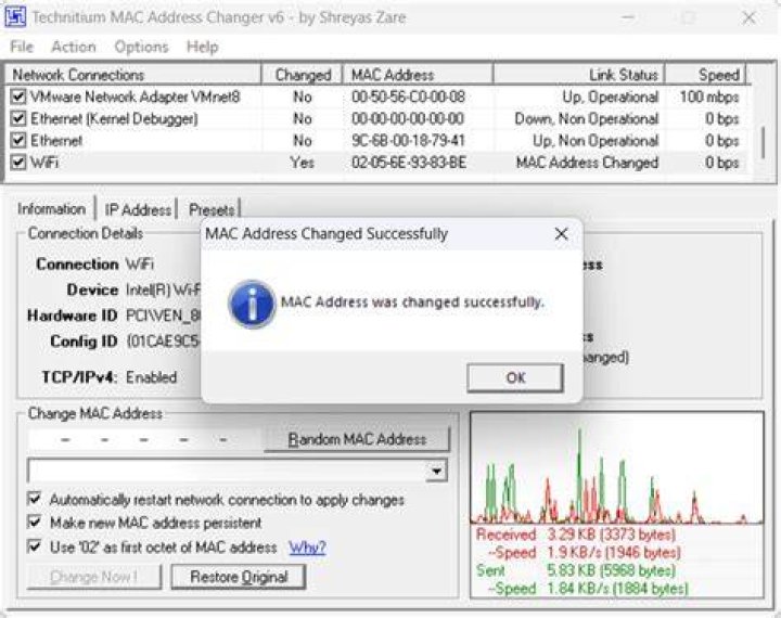 Change Mac Address on Wireless NIC
