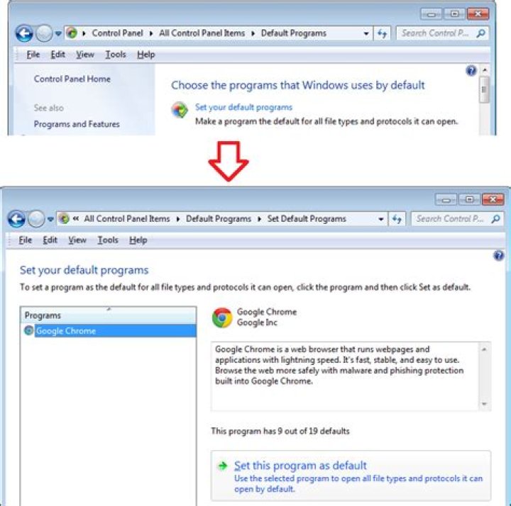 Chrome not listed in default programs