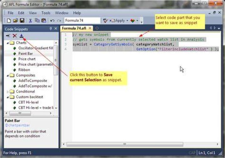 Code snippets window