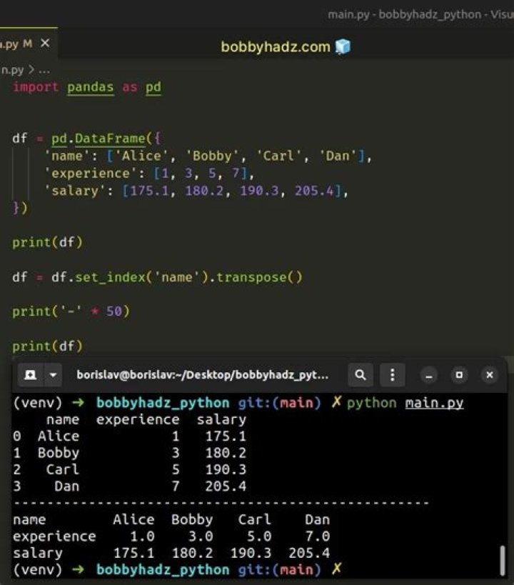 Difference between transpose() and .T in Pandas
