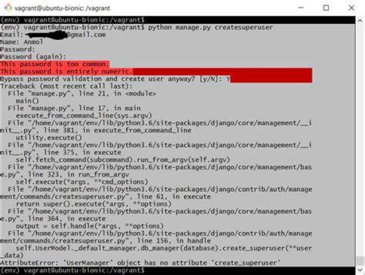 Error while creating superuser