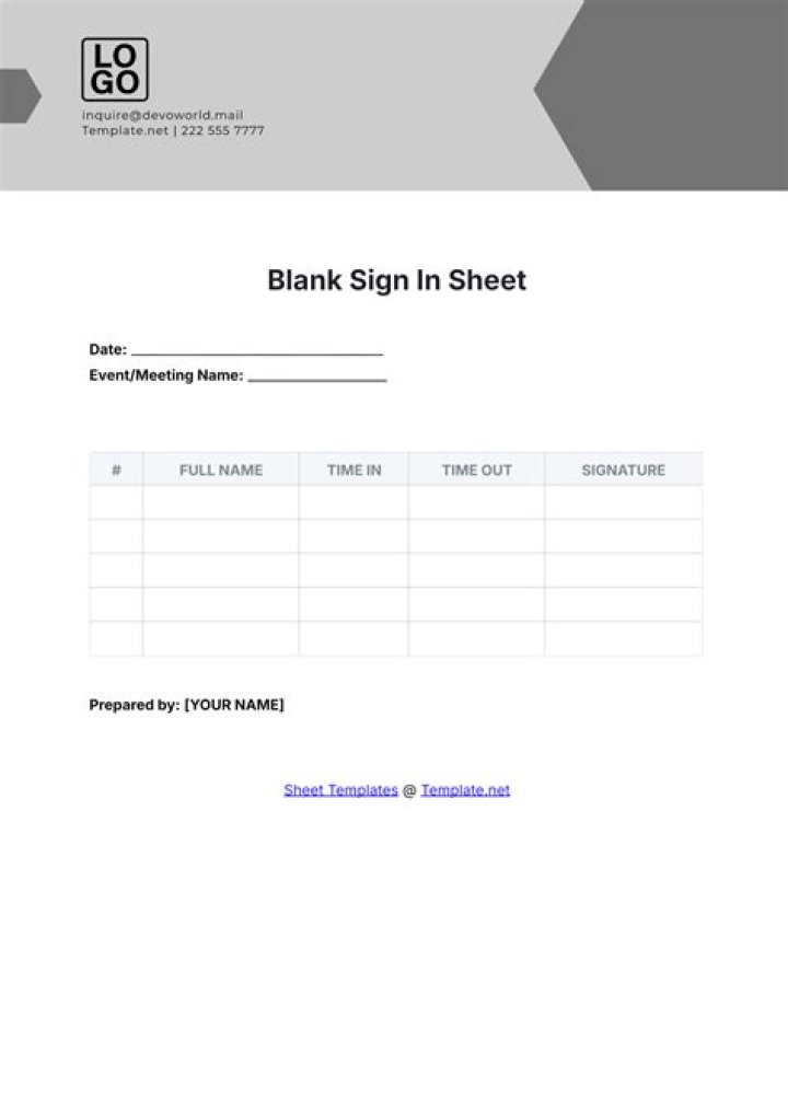 Example Sheet with Blank Top Row