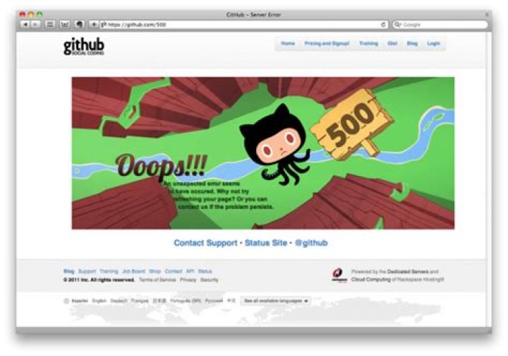 Github 500 error the page can not be loaded