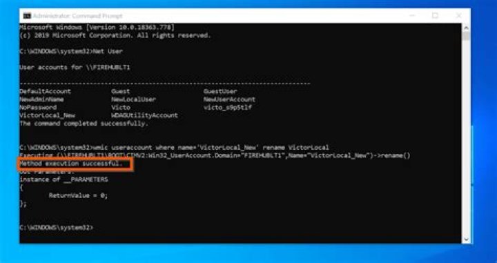 How to change a Windows username using the command prompt?