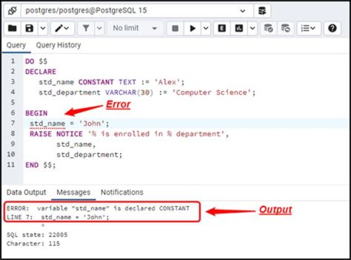 How to declare a variable in a PostgreSQL query