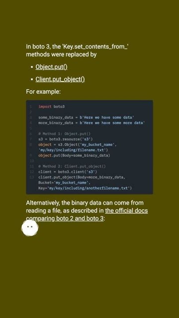 How to write a file or data to an S3 object using boto3