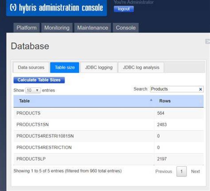 hybris console screen