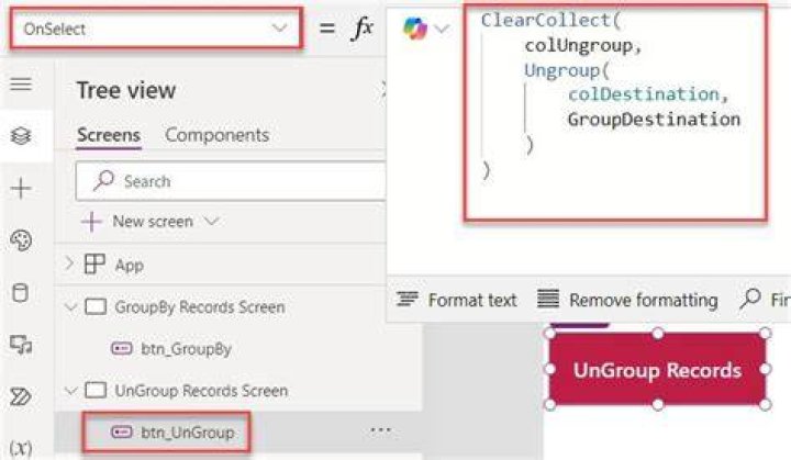 I cant use the function Ungroup in Power apps