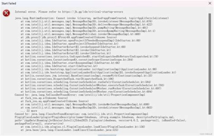 IntelliJ startup error - Internal error. Please report to http://jb.gg/ide/critical-startup-errors [duplicate]