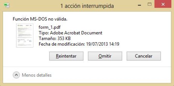 “Invalid MS-DOS function” error message when deleting a file