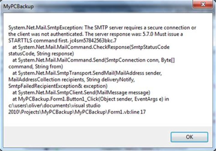 MailMessage System.Net.Mail.SmtpException, Error when trying to send email via C# form