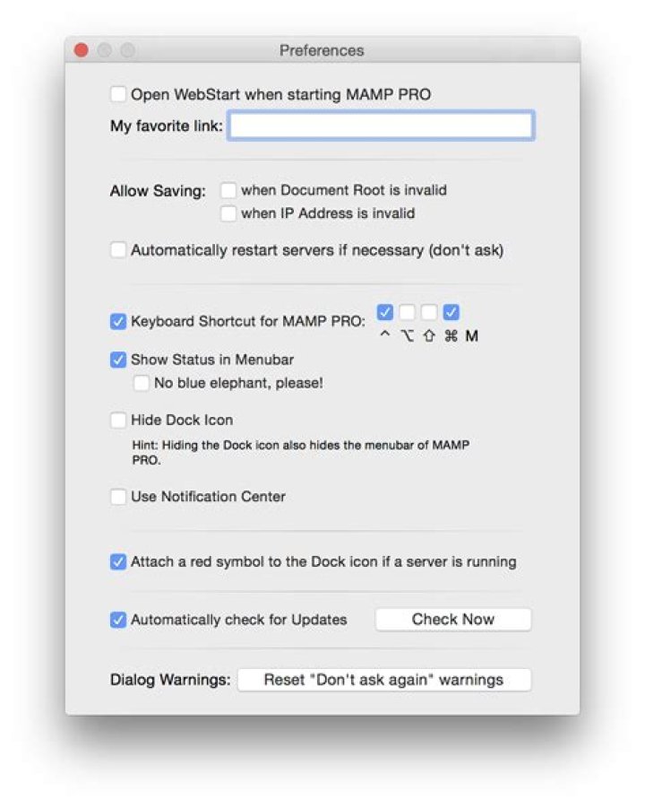 MAMP PRO Templates Menu