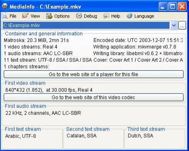 MediaInfo Example Screeny