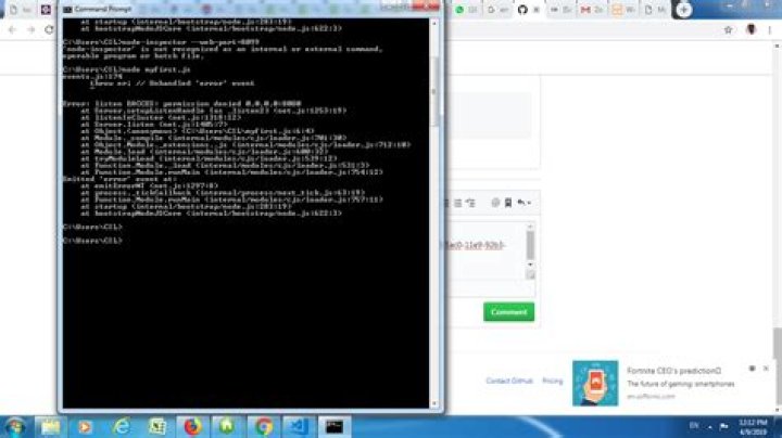 Node.js EACCES error when listening on most ports