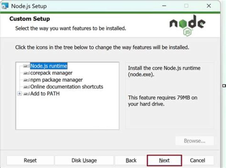 Node.js Setup window with buttons for Change, Repair, Remove