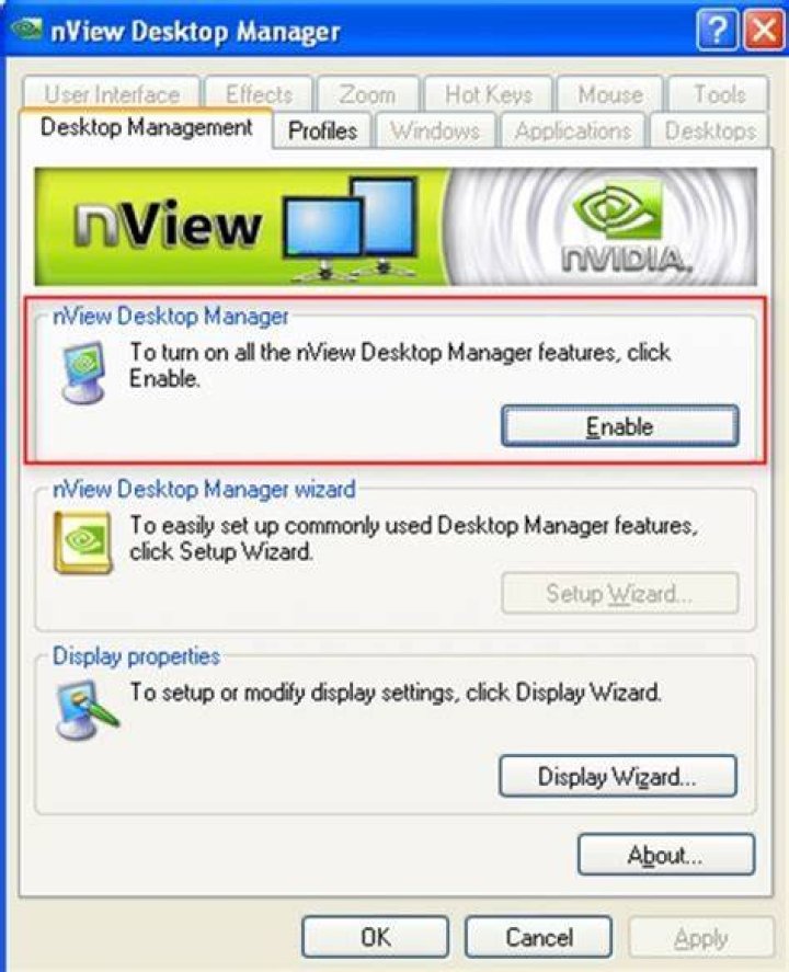 NVidia's nView Desktop Manager keeps disabling itself