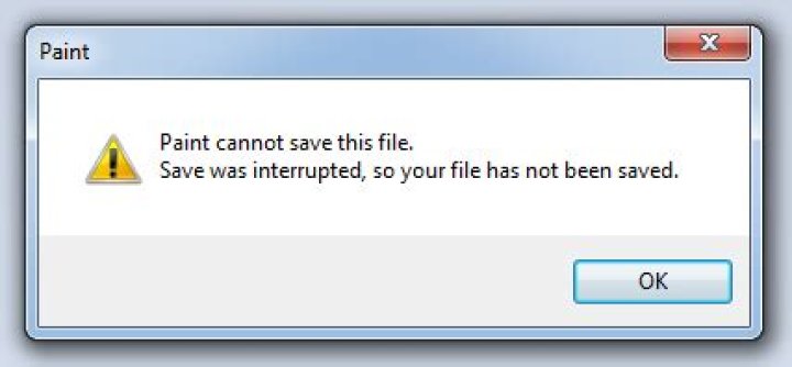 Paint cannot save this file. Save was interrupted, so your file has not been saved