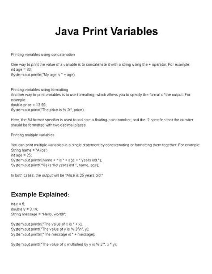 Printing string variable in Java