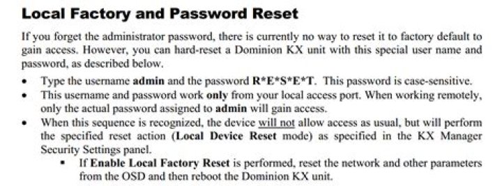 Raritan KX232 Password Reset