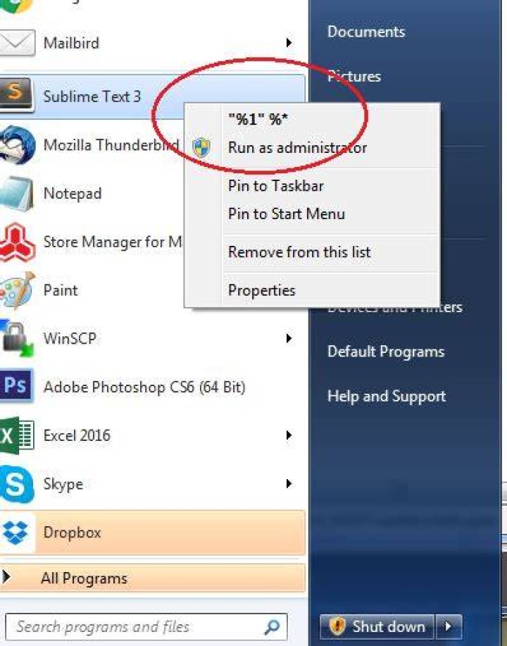 Resetting the default word for launching programs in Windows 7