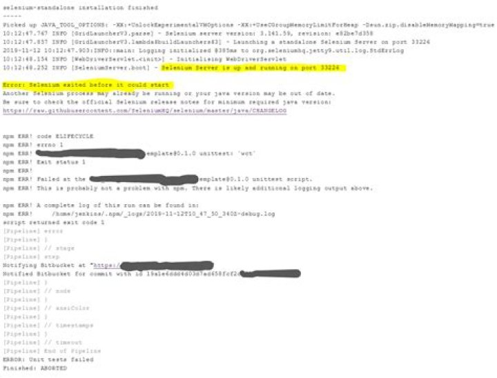 Selenium exited before it could start error while running WCT in Jenkins Pipeline