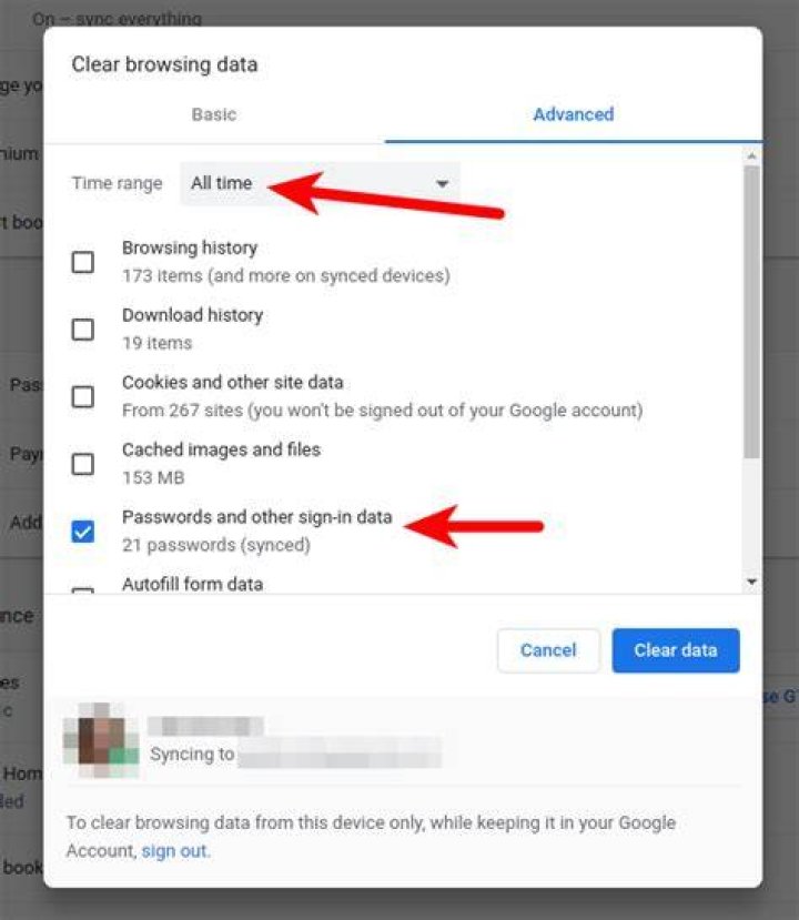 Tick the Passwords box then "Clear data"