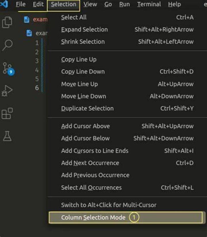 VSCode column selection with keyboard
