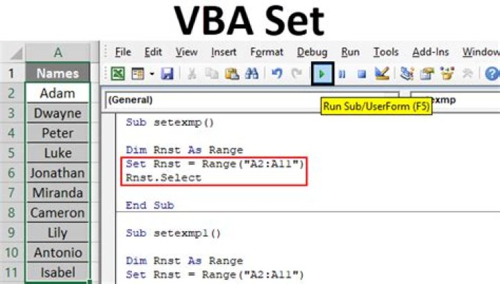 What is the difference between dim and set in vba